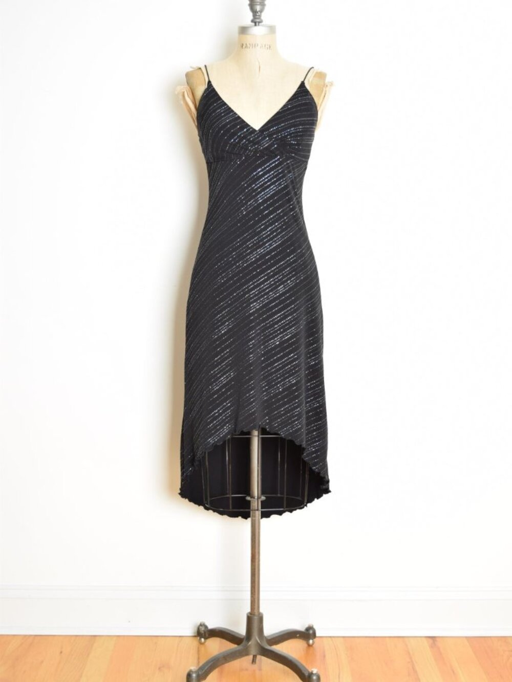 vintage Y2K party dress City Triangles black glitter print HiLo hem high waist S